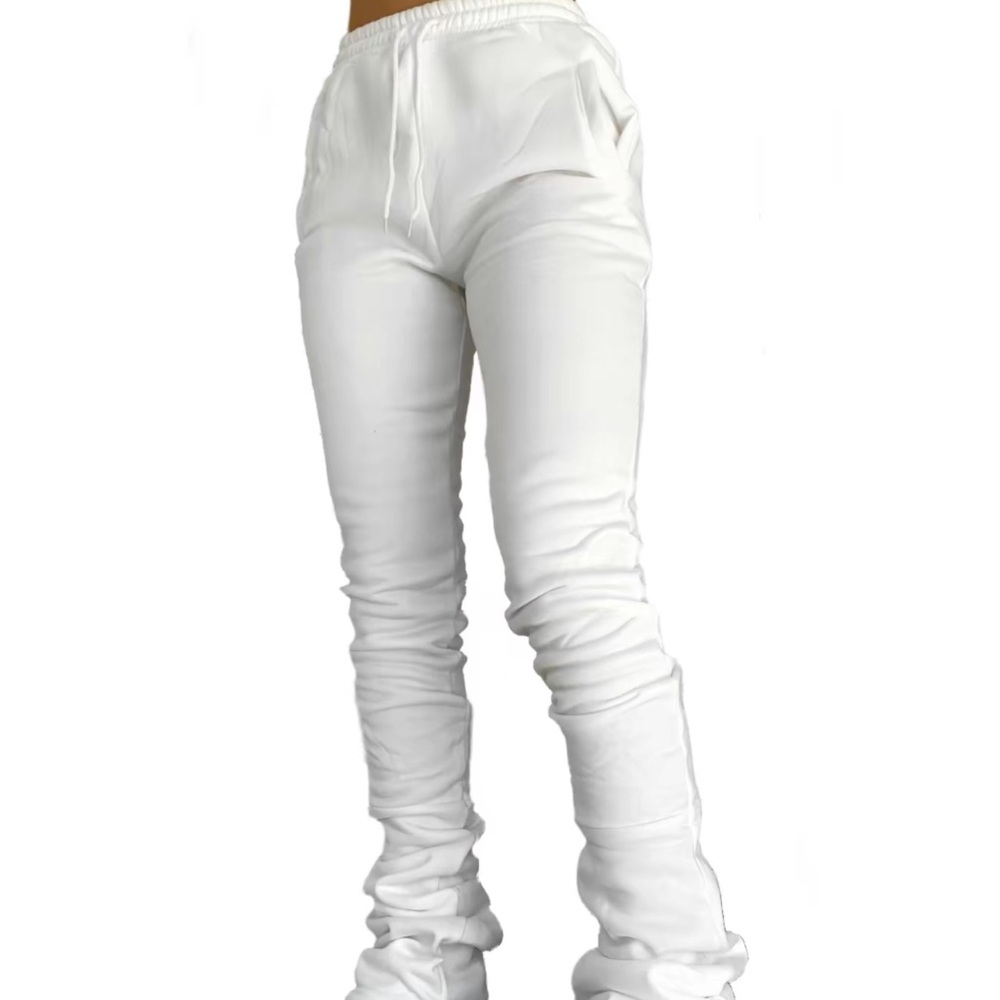 White stacked pants with draw string